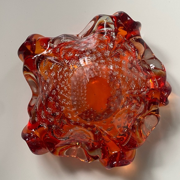 Vintage Barovier & Toso Orange Murano Glass Glass Bowl w/ silver leaf inclusions - Picture 6 of 13
